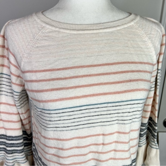 Loft sweater womens SP cream pink stripe bell sleeve stripe wool blend sweater - Picture 4 of 7
